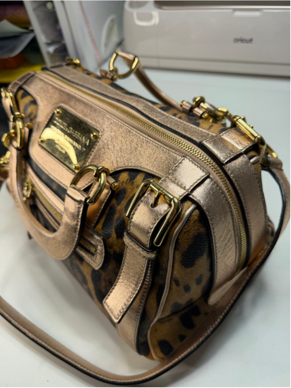 Women's Dolce & Gabbana Leopard Print Satchel Bag, One Size, Brown and Gold - Picture 3 of 16